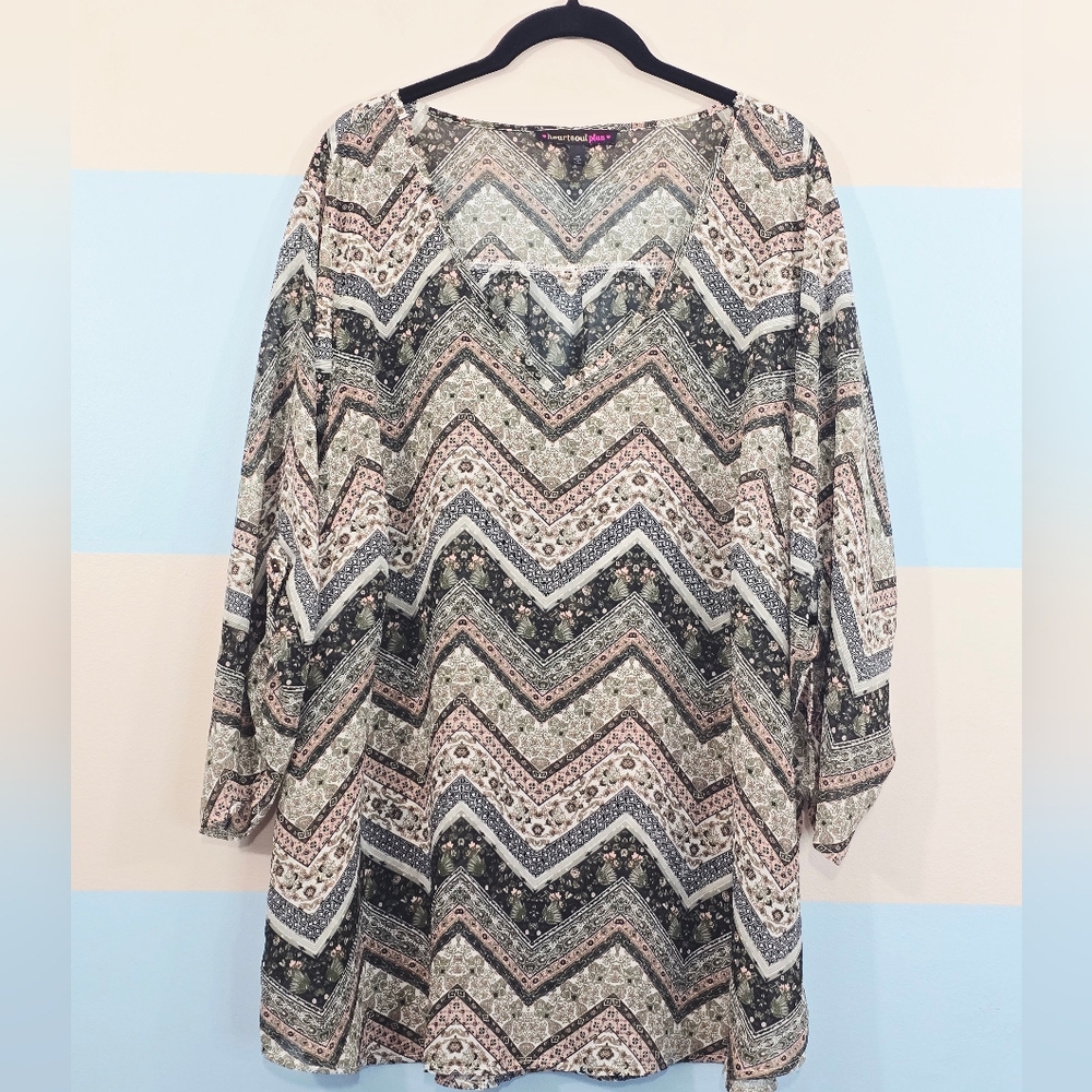 HeartSoul Half Sleeve - Green, Cream, Brown Blouse